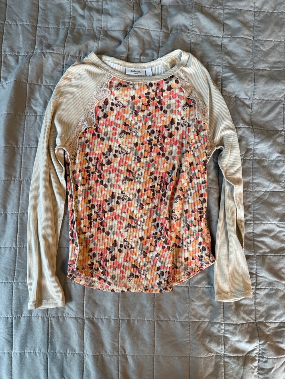 Girl’s Ribbed Long-Sleeve Top - Beige Accent- Buckle brand Willow & root